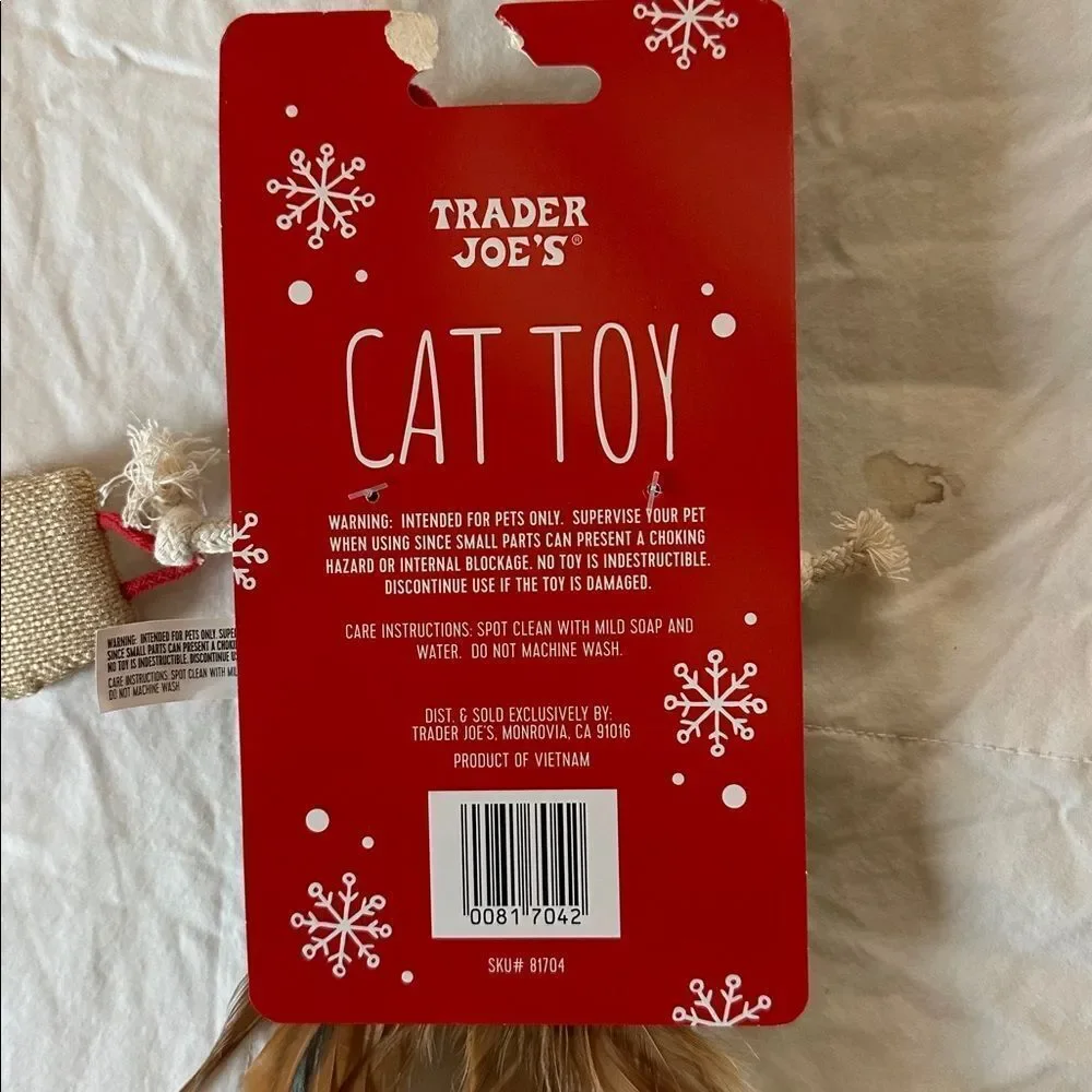Trader Joe's Cat Toy with Red and Brown Mouse Design Holiday Festive